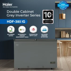 Haier HDF-385IG Double Door Grey Inverter Deep Freezer