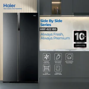 Haier HRF-622IBS Refrigerator – 22 CFT Side by Side Digital Inverter