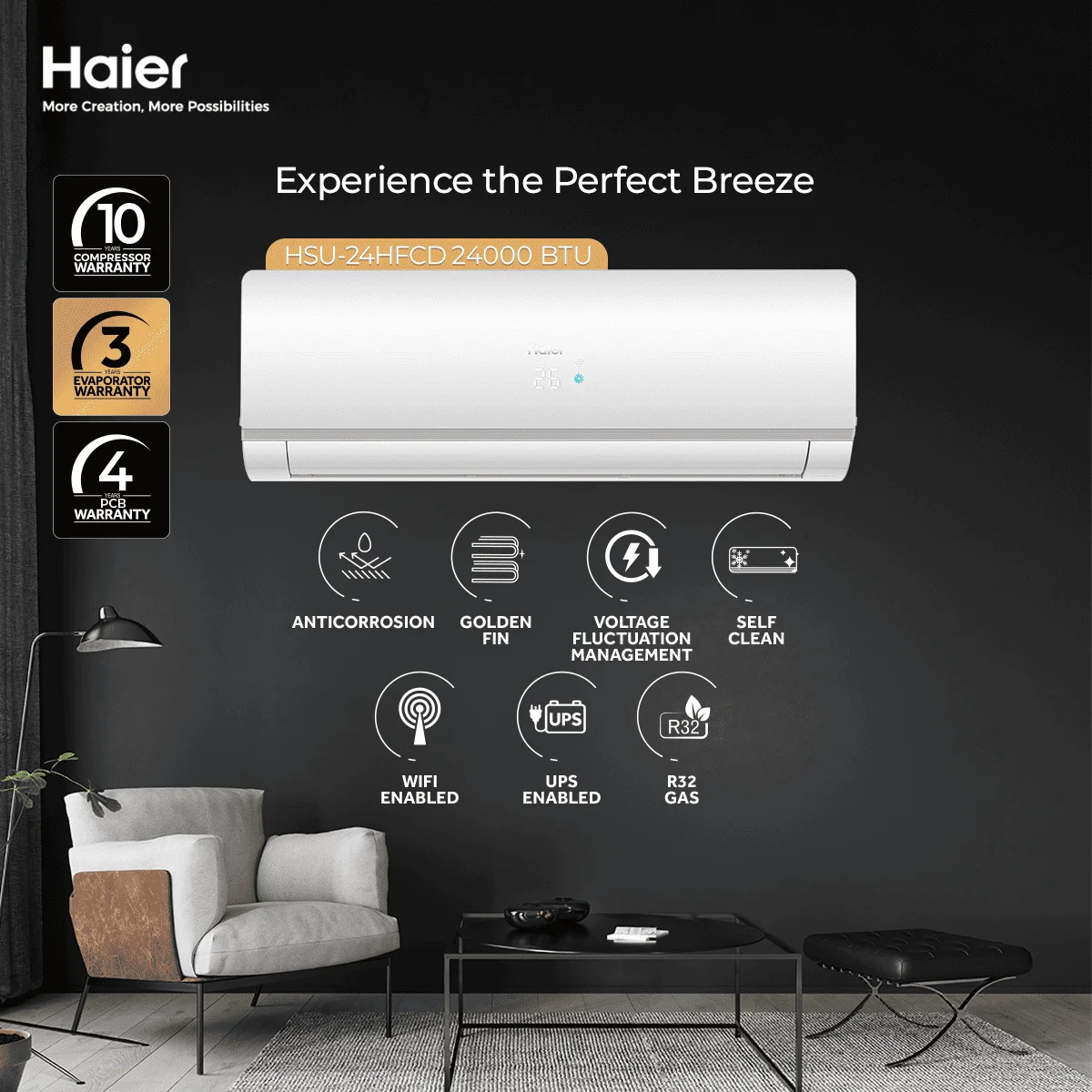 Haier HSU-24HFCD-USDC(W) 2 Ton Triple Inverter Air Conditioner