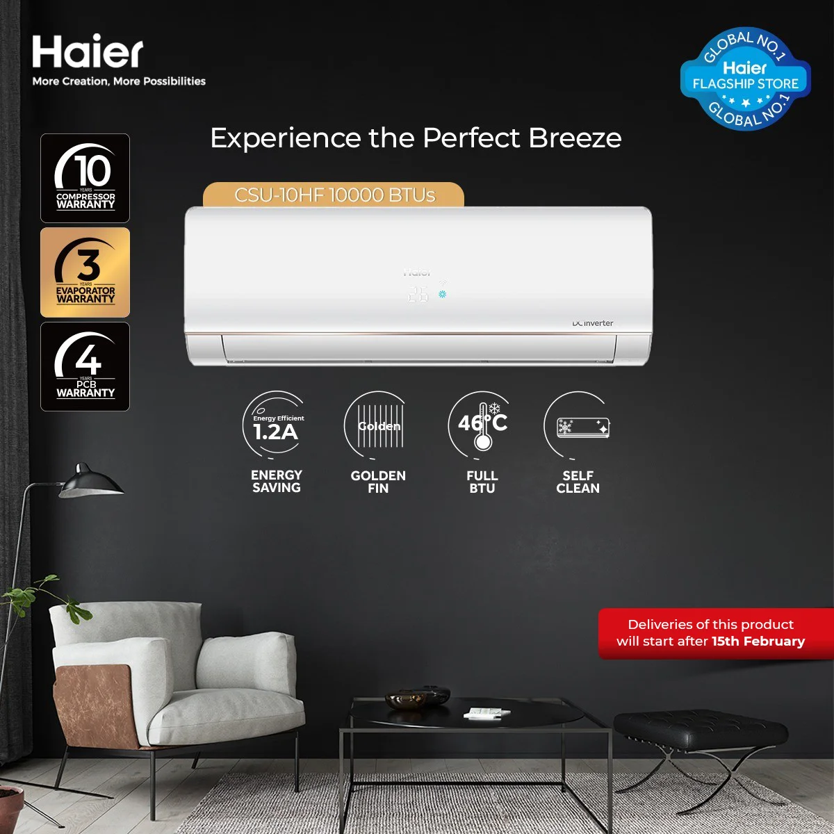 Haier Candy CSU-10HF 0.8 Ton Heat and Cool DC Inverter Air Conditioner