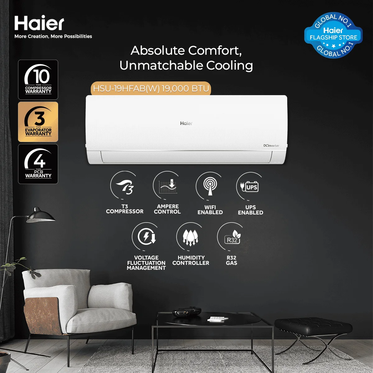 Haier HSU-19HFAB(W)-T3 1.5 Ton DC Inverter Air Conditioner